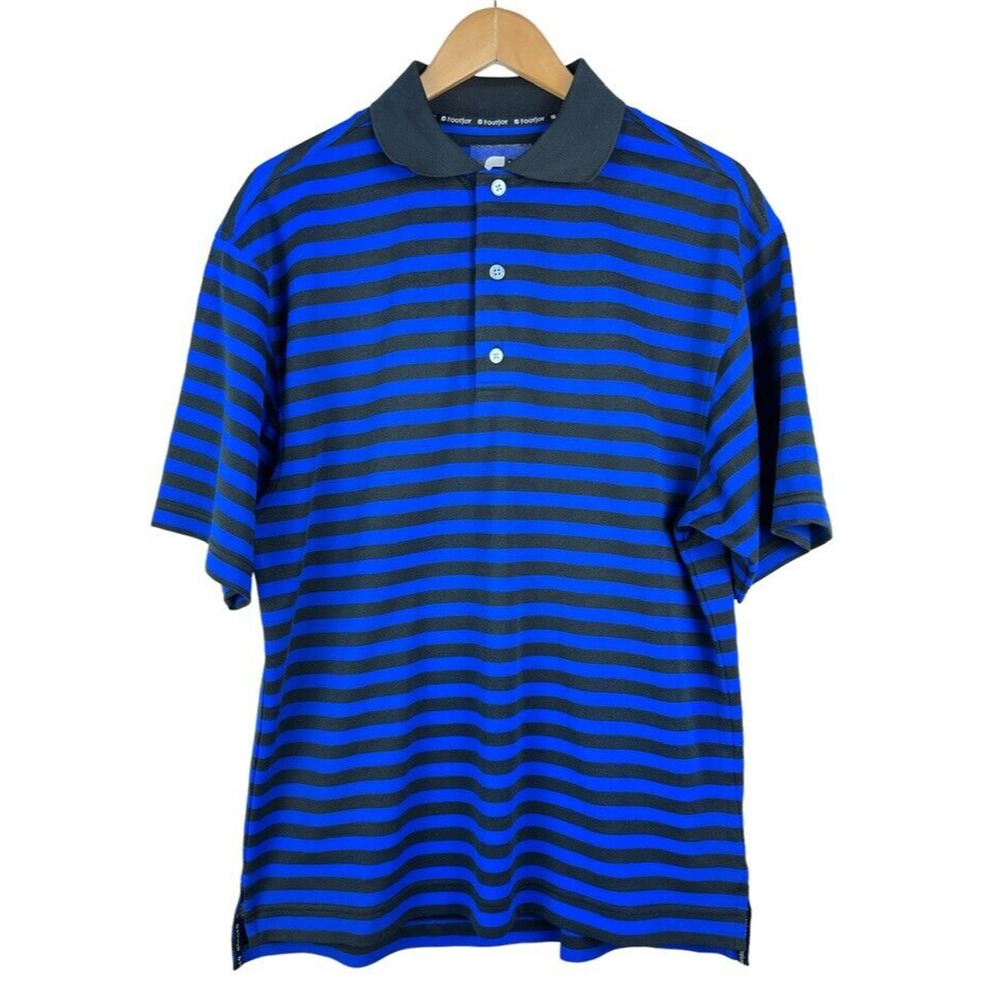 FootJoy Men's (Medium) Blue & Black Striped Short Sleeve Golf Polo Shirt